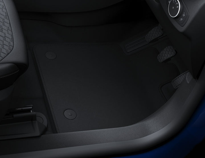 FIESTA VELOUR FLOOR MATS FRONT, WITH METAL GREY STITCHING AND FITTING HOLES, 2017 - ONWARD