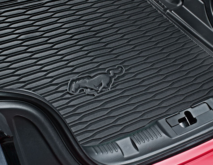MUSTANG ECOBOOST GT REAR RUBBER BOOT LINER MAT BLACK WITH LOGO 2015- ONWARDS