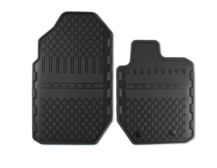 RANGER DOUBLE CAB RUBBER FLOOR MATS FRONT AND REAR, BLACK WITH RANGER LOGO, 2012 - ONWARD
