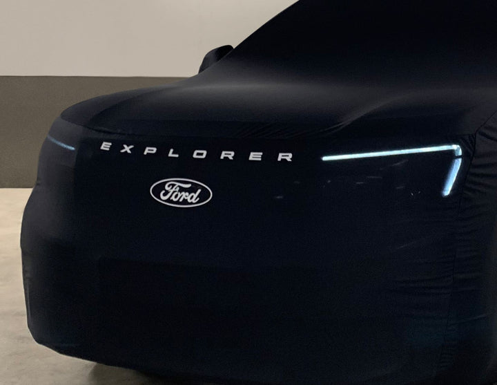 ALL-ELECTRIC EXPLORER PREMIUM PROTECTIVE COVER BLACK WITH WHITE FORD OVAL AND EXPLORER LOGO