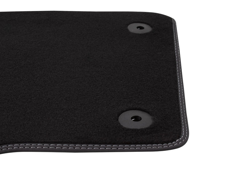 FIESTA VELOUR FLOOR MATS FRONT, BLACK WITH METAL GREY STITCHING, 2012 - 2017