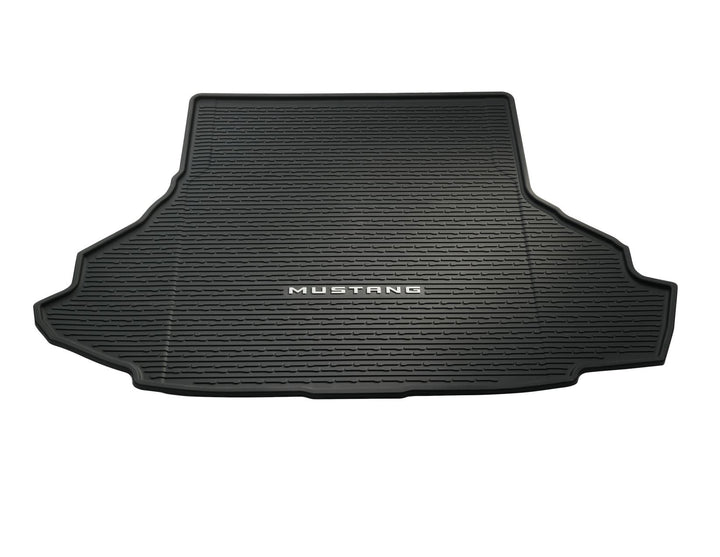 MUSTANG RUBBER BOOT FLOOR LOAD COMPARTMENT MAT TRAY WITH LOGO FOR VEHICLES WITHOUT SUBWOOFER 2024-ONWARDS