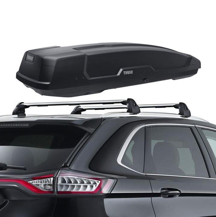 EDGE ROOF CROSS BARS & THULE ROOF BOX FORCE XT ALPINE TITAN GLOSSY