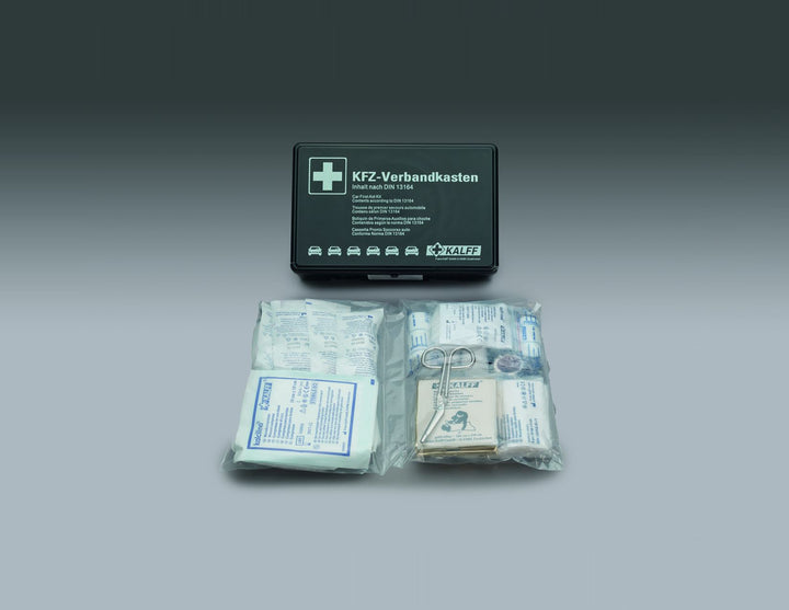 KALFF* FIRST AID KIT IN BLACK PLASTIC BOX