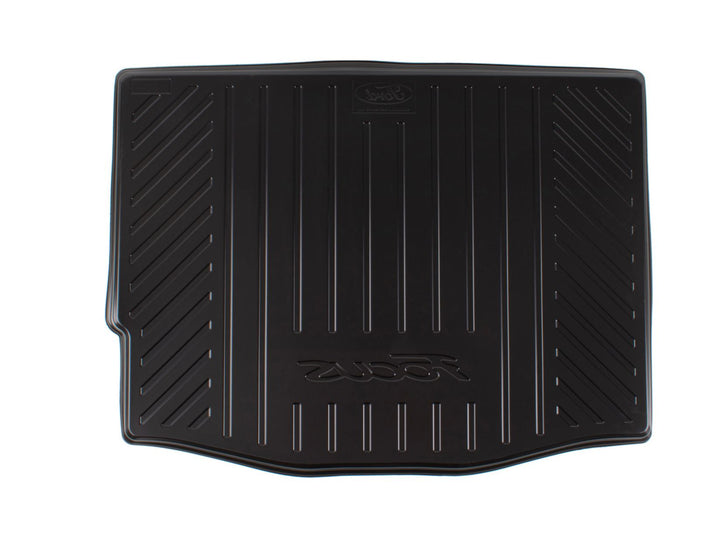 FOCUS 5 DOORS HATCHBACK WITH SPARE WHEEL, REAR RUBBER BOOT LINER, BLACK WITH FOCUS LOGO, 2011 - 2018
