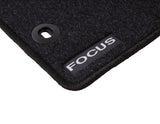 FOCUS FRONT & REAR CARPET CAR FLOOR MATS, BLACK WITH LOGO AND FITTING HOLES, 2004-2011