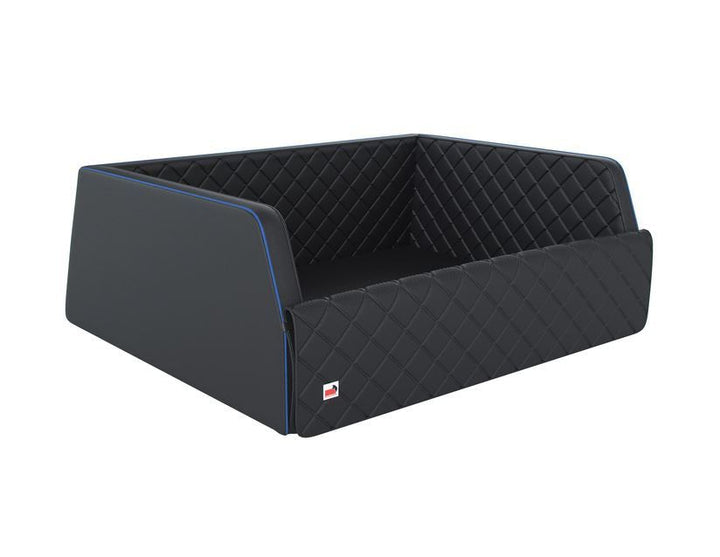 PADSFORALL√Ç ®* PET TRAVEL MAT BLACK PU LEATHER WITH BLUE PIPING, SIZE: L