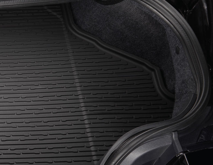 MUSTANG RUBBER BOOT FLOOR LOAD COMPARTMENT MAT TRAY WITH LOGO FOR VEHICLES WITHOUT SUBWOOFER 2024-ONWARDS