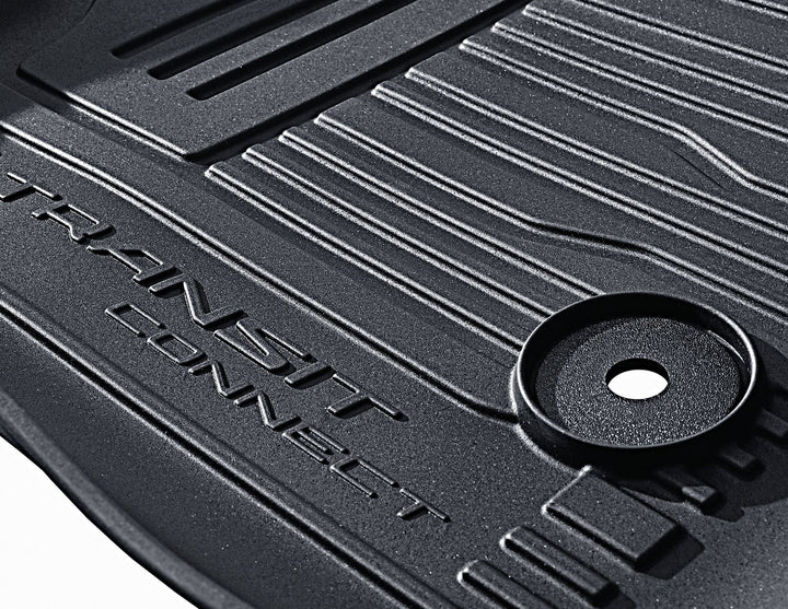 TRANSIT CONNECT RUBBER FLOOR MATS TRAY STYLE WITH RAISED EDGES, FRONT, BLACK, 2018 ONWARD