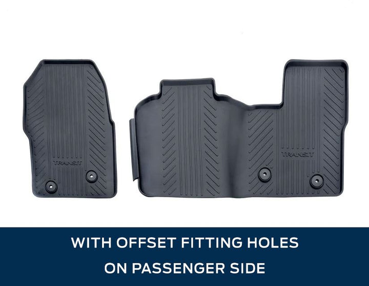 TRANSIT AND TRANSIT CUSTOM RUBBER FLOOR MATS FRONT, BLACK WITH LOGO, AUTOMATIC TRANSMISSION ONLY