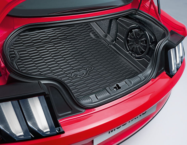MUSTANG ECOBOOST GT REAR RUBBER BOOT LINER MAT BLACK WITH LOGO 2015- ONWARDS