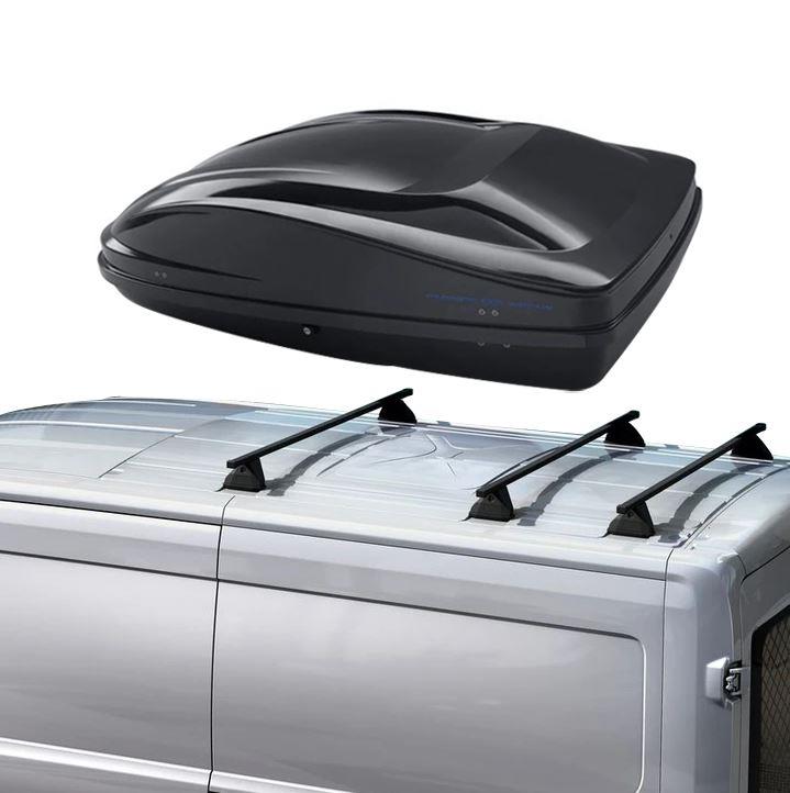 TRANSIT VAN ROOF BASE CARRIER & G3 ROOF BOX ELEGANCE EUROPE 370 MATT BLACK