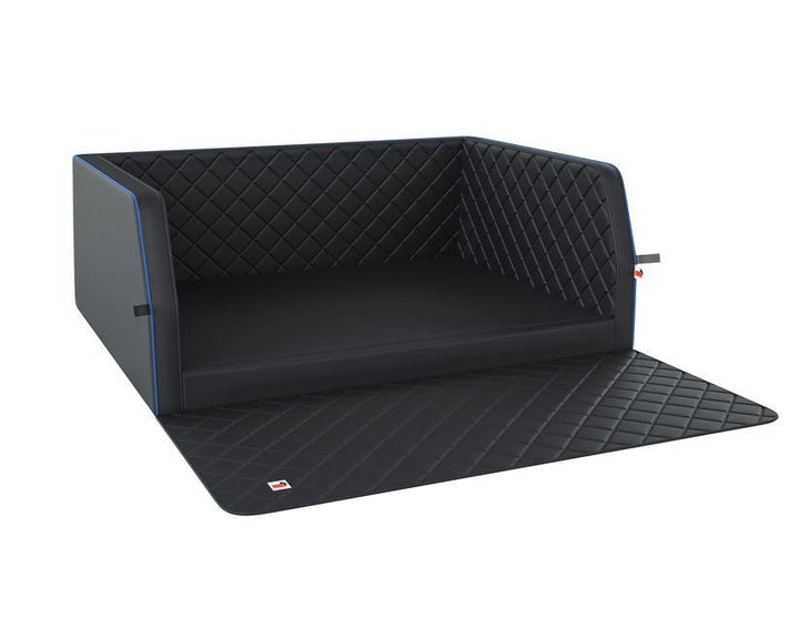PADSFORALL√Ç ®* PET TRAVEL MAT BLACK PU LEATHER WITH BLUE PIPING, SIZE: L