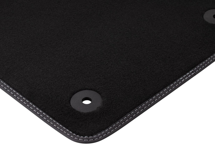 FIESTA VELOUR FLOOR MATS FRONT, BLACK WITH METAL GREY STITCHING, 2012 - 2017
