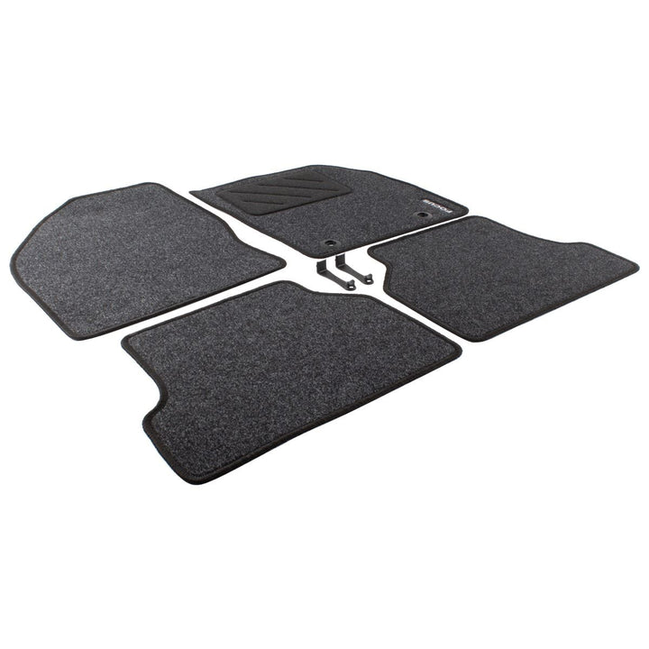 FOCUS FRONT & REAR CARPET CAR FLOOR MATS, BLACK WITH LOGO AND FITTING HOLES, 2004-2011