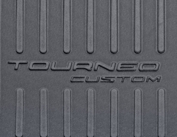 TRANSIT TOURNEO CUSTOM REAR RUBBER BOOT LINER, BLACK WITH LOGO, FOR LONG WHEEL BASE VERSION, 2018 - ONWARDS
