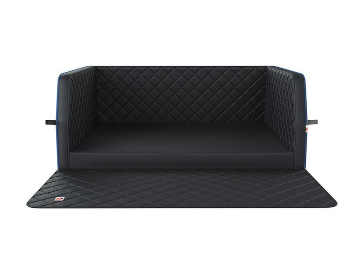 PADSFORALL√Ç ®* PET TRAVEL MAT BLACK PU LEATHER WITH BLUE PIPING, SIZE: L