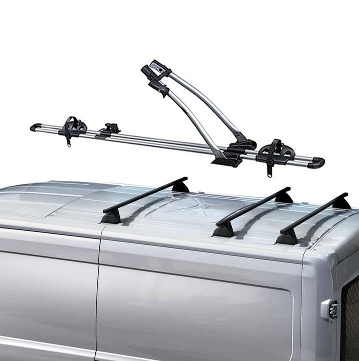 TRANSIT VAN ROOF BASE CARRIER & THULE ROOF BIKE CARRIER FREERIDE 532