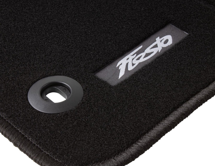 FIESTA FRONT & REAR CARPET FLOOR MATS BLACK WITH LOGO 2008-2011