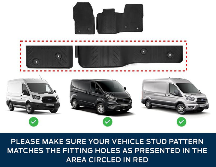 TRANSIT CUSTOM & TRANSIT RUBBER FLOOR MATS FRONT, BLACK, MANUAL TRANSMISSION ONLY