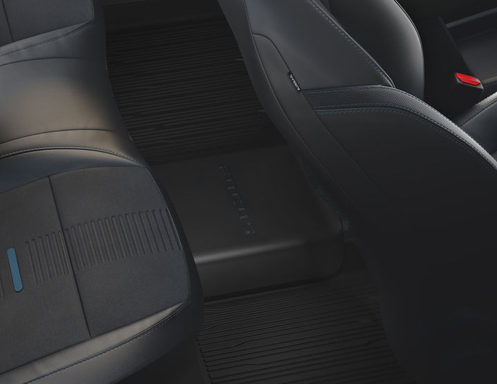 FOCUS REAR RUBBER FLOOR MATS TRAY STYLE WITH RAISED EDGES, BLACK WITH FOCUS LOGO, 2018 - ONWARD