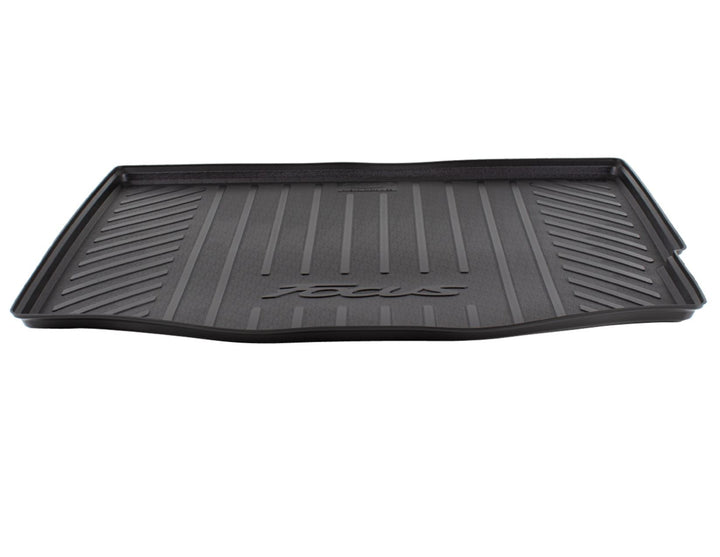 FOCUS 5 DOORS HATCHBACK WITH SPARE WHEEL, REAR RUBBER BOOT LINER, BLACK WITH FOCUS LOGO, 2011 - 2018